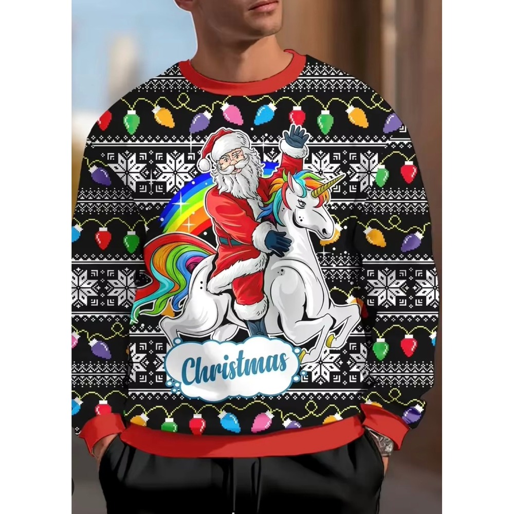 Unbranded Christmas Santa Riding Unicorn Ugly Sweater Long Sleeve Top Size‎ 10